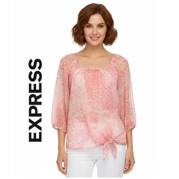 EXPRESS, pink 3/4 sleeve blouse with side tie - Picture 1 of 9